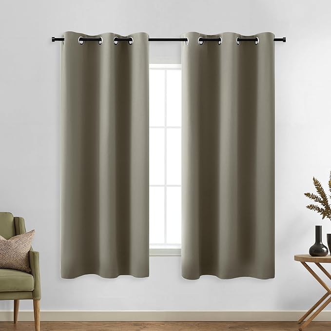 KOUFALL Black Out Curtains 54 Inch Long,Short Taupe Blackout Curtains for Bedroom Windows