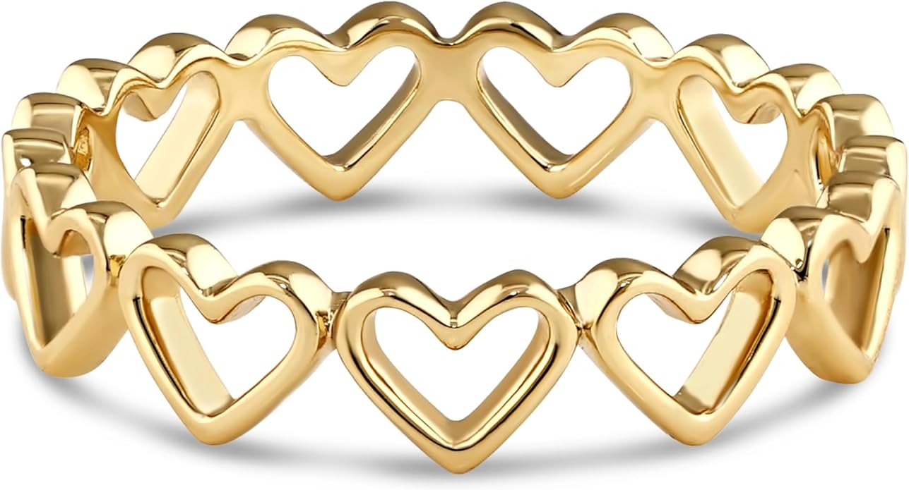 DEVATA Gold or Rhodium Plated Sterling Silver 925 – Eternity, Band Ring for Women – Heart, Knot, Clover, Infinity, Mariner, Cable, Curb, Cuban, Figaro, Daisy, Rope, Ribbed, Dome