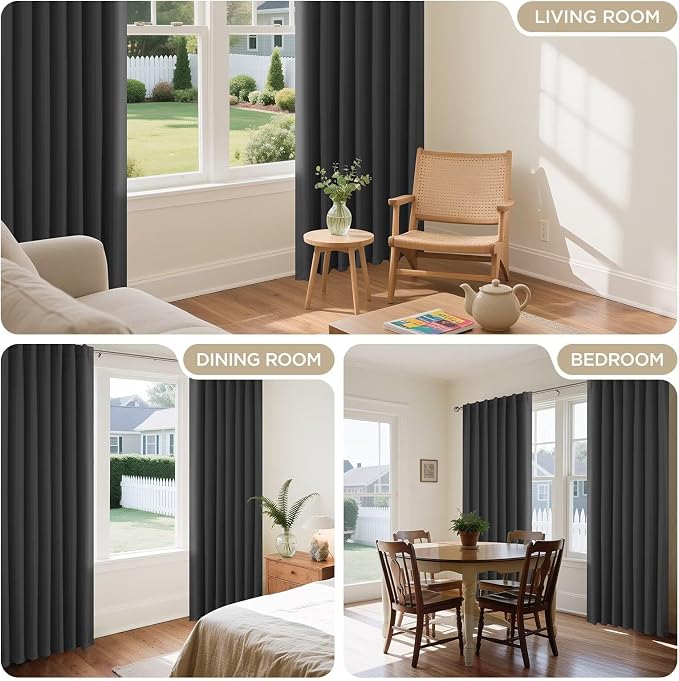 Joydeco 96 Inch Blackout Curtains for Bedroom, Black Out Curtains 96 inch Long, Room Darkening Thermal Insulated Drapes 2 Panels Set, Dark Grey Curtains for Living Room