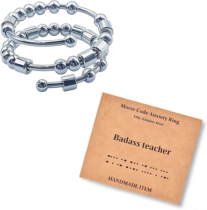 Morse Code Rings for Women Men Funny Inspirational Gifts Stainless Steel Fidget Rings for Anxiety Anxiety Ring with Beads Spinner Ring Fidget Ring Message Friendship Gifts Jewelry Birthday Gifts