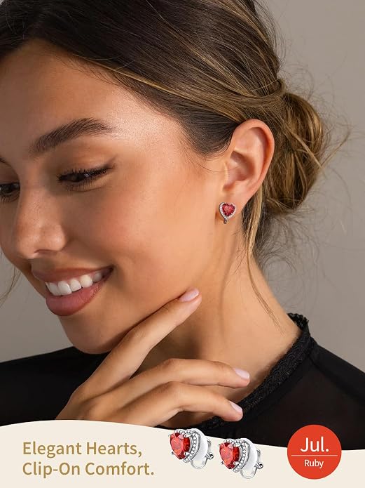 FindChic Sparkling Birthstone Clip On Earrings for Women, Silver Plated Stud Earrings 8MM Cubic Zirconia Non Pierced Studs, 12 Months Birthday Jewelry Gift