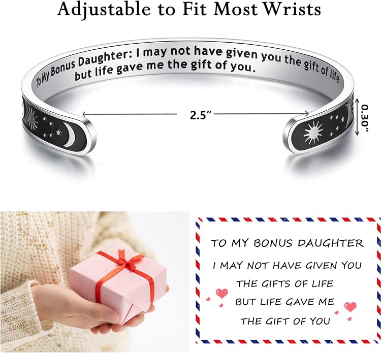 TONY & SANDY Inspirational Bracelets for Women Teen Girls Personalized Gifts for Daughter Granddaughter Mom Sister Friends Stainless Steel Engraved Cuff Birthday Easter Christmas