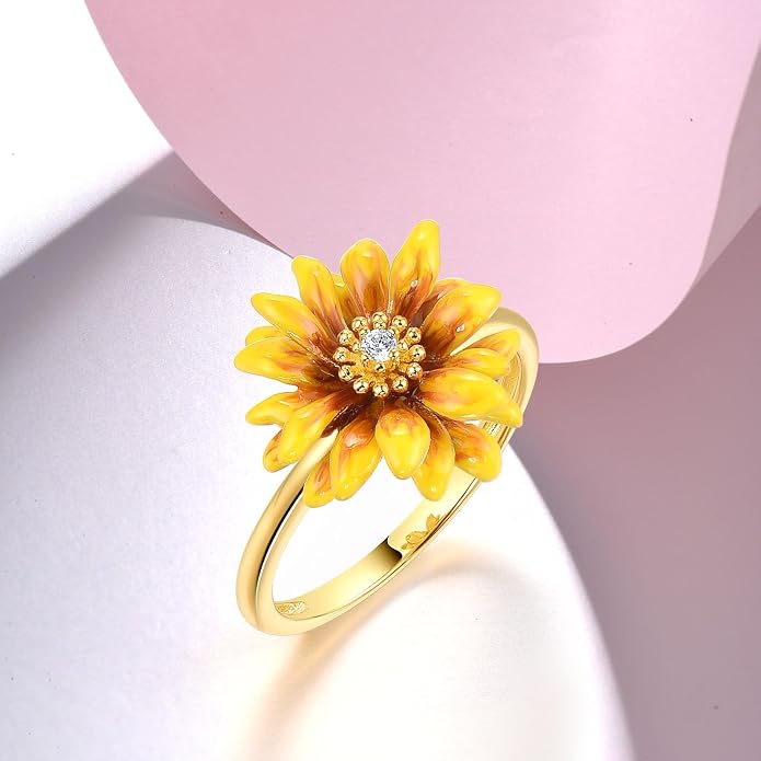 Santuzza 925 Sterling Silver Enamel Flower Statement Ring for Women