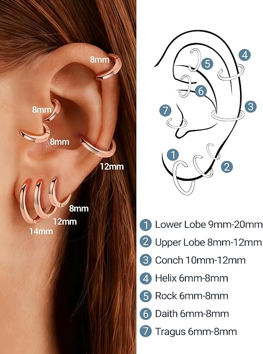 PROSTEEL Hoop Earrings for Women, Huggie Hoop with 925 Sterling Silver Post, 8/10/12/14/16/18/20mm Small Huggie Hoops, 14K Gold Plated/Silver/Black/Rose Gold Hypoallergenic Earrings Jewelry