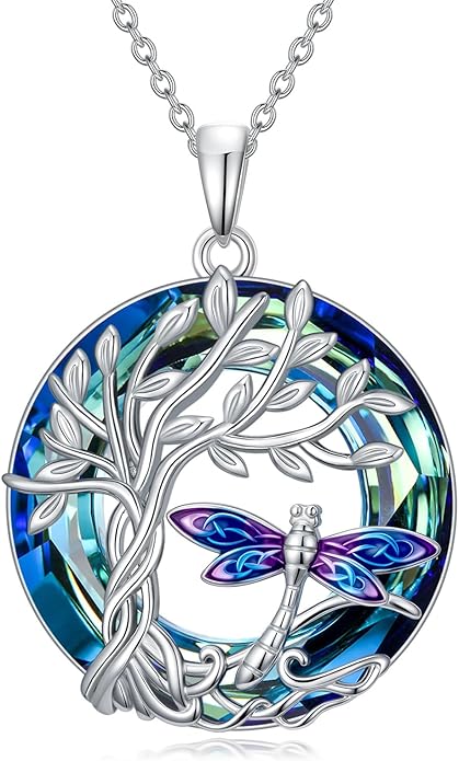 TOUPOP Sterling Silver Tree of Life Hummingbird/Dragonfly/Owl/Panda Necklace Crystal Bird Jewelry Birthday Christmas Valentines Day Gifts for Her Girlfriend Mom