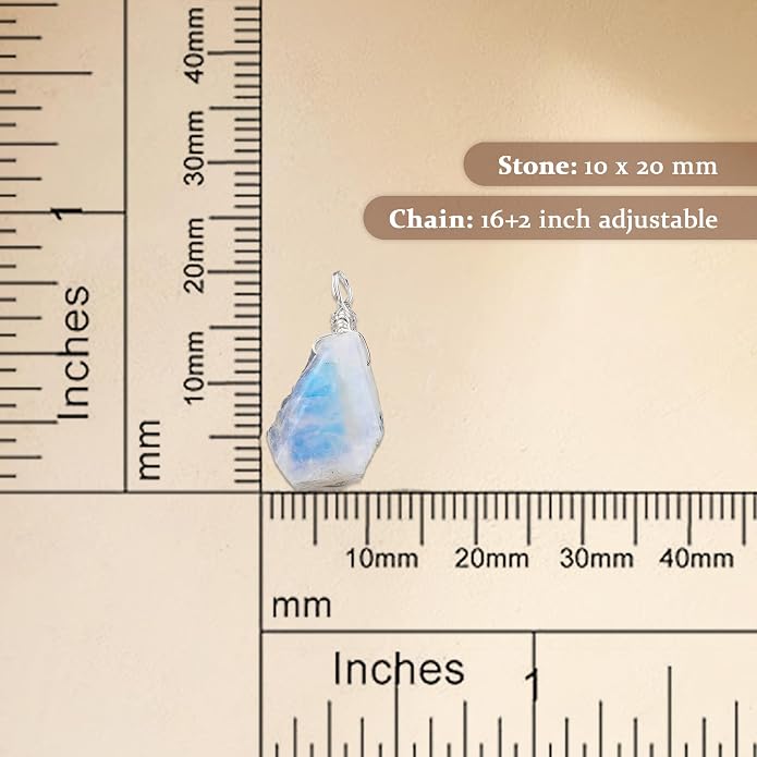 Raw Birthstone Crystal Necklace for Women, Hypoallergenic 925 Sterling Silver Pendant, Adjustable 16+2" Silver Chain, Light Natural Gemstone Jewelry for Everyday Wear & Gift for her & him