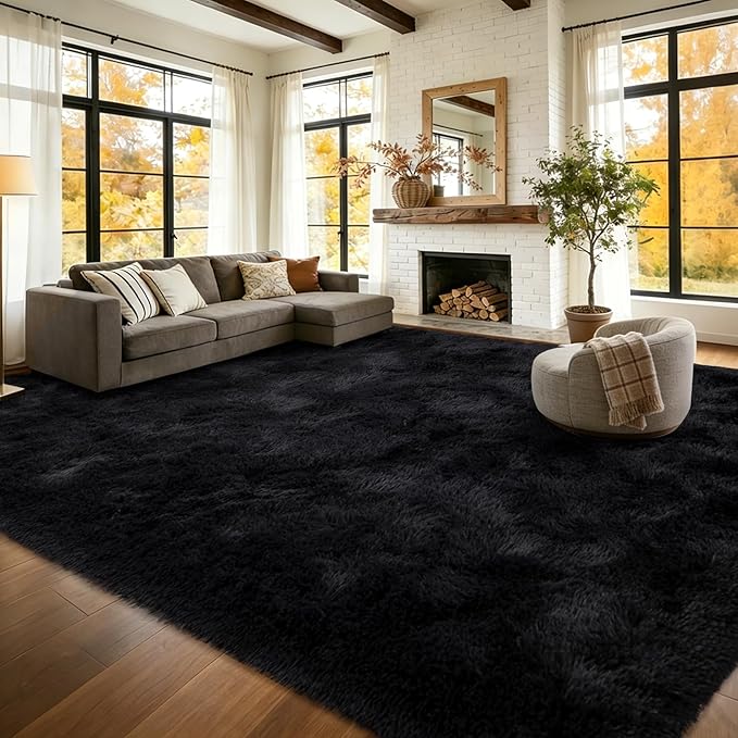 10x14 Extra Large Shaggy Area Rugs for Living Room Decor, Non-Slip Rugs for Bedroom Kids Playroom Dorm Room, High Pile Ultra Soft Carpet, Black