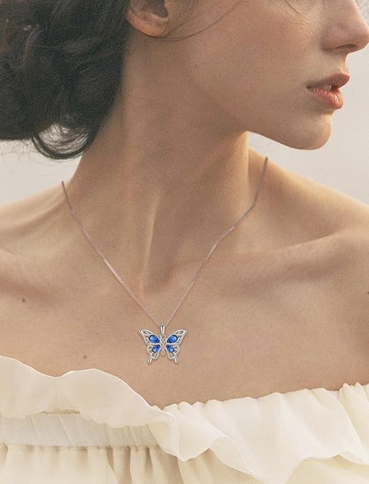 Butterfly Necklace 925 Sterling Silver Celtic Knot Pendant Teardrop Birthstone Twisted Jewelry for Women