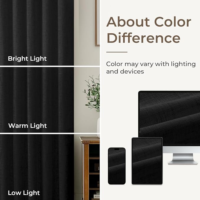 CAPALOCA Pinch Pleated Curtains Blackout, Linen Blackout Curtains 108 inches Long 2 Panels Set for Bedroom, Thermal Insulated Pinch Pleated Drapes for Living Room, 40" W x 108" L (Pack of 2), Black