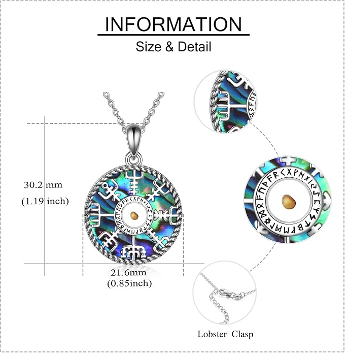 Viking Compass Necklace Sterling Silver Runes Vegvisir Pendant Necklace Mothers Day Jewelry Gift for Women Mom