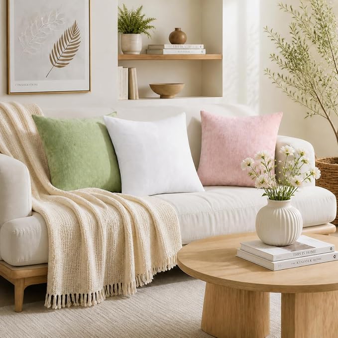 decorUhome Soft Chenille Blush Pink Throw Pillow Covers 24X24 Set of 2 | Decorative Fall Couch Pillow Covers Solid Dyed Accent Modern Euro Sham Farmhouse Neutral Square Pillow Cases for Sofa