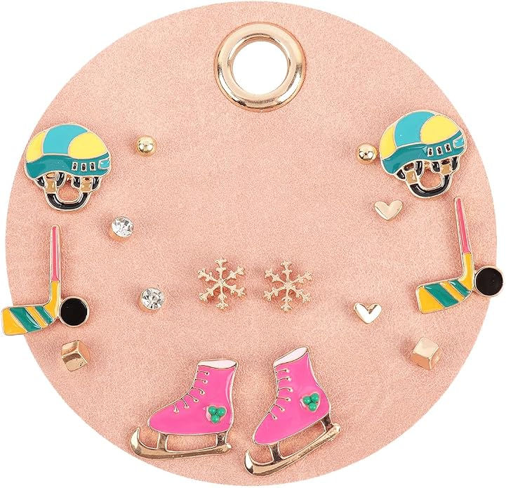 Sports Earring Set for Women Multi Pairs Assorted Multipack - Stud Earrings Jewelry Gift for Sports Mom Football, Baseball, Basketball, Soccer Team