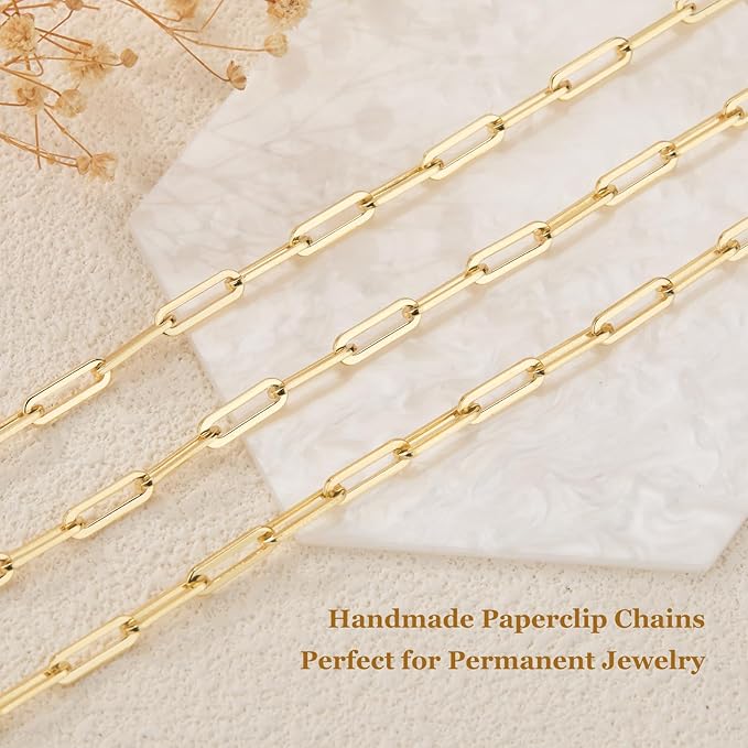GTVOODX Chunky Paperclip Chain Roll Gold Plated 4 Meters Stainless Steel Handmade Paper Clip Link Chains Spool Bulk for Women Jewelry Making with Lobster Clasps Jump Rings