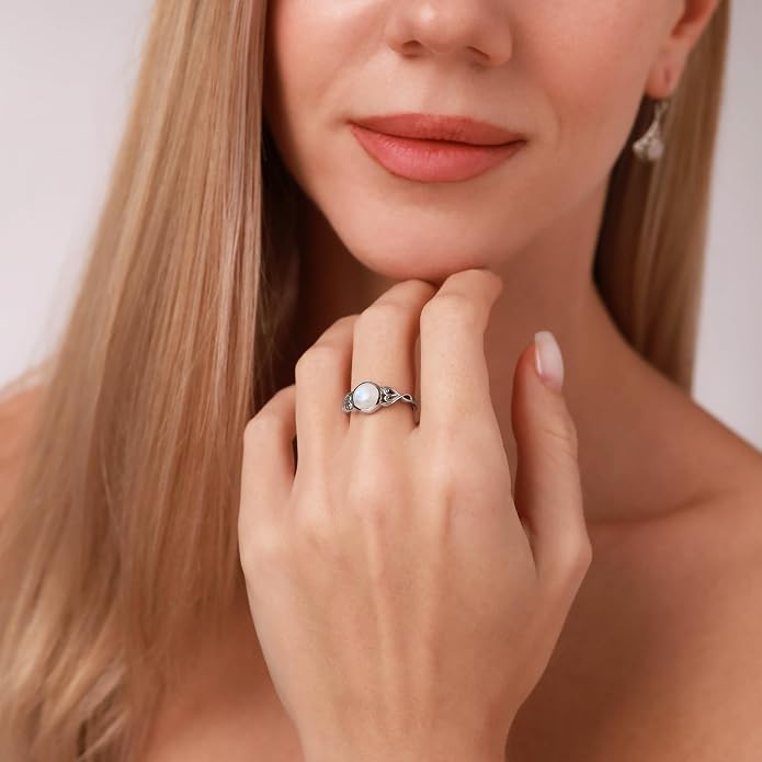Silvershake 7MM Genuine Round Shape Gemstones White Gold Plated or Yellow Gold Plated 925 Sterling Silver Victorian Style Solitaire Ring Jewelry for Women