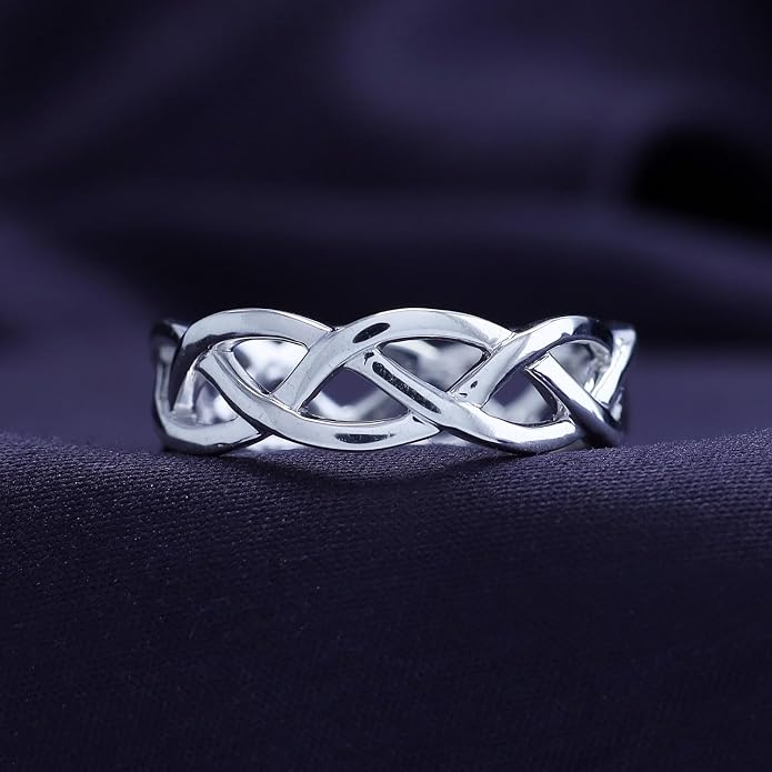 AFFY Celtic Knot Eternity Wedding Band Ring for Women, 14K Gold Plated 925 Sterling Silver, Engagement Promise Ring, Unique Celtic Jewelry Gift