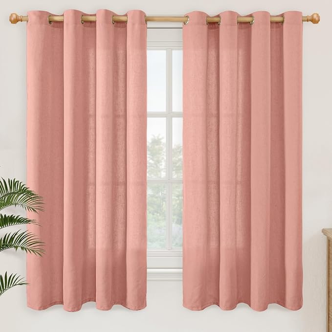 YoungsTex Dusty Rose Linen Curtains 63 Inches Length for Living Room, Light Filtering Burlap Textured Window Drapes with Grommet for Bedroom Girls Room Privacy Spring Decor, 2 Panels, 52 X 63 Inch