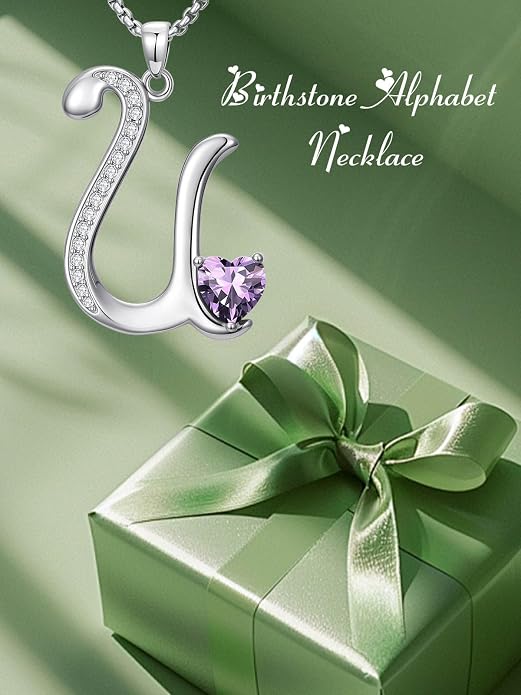 Birthday Gifts for Women Alphabet A to Z Initial Birthstone Pendant Necklaces for Women - 18k White Gold Plated Personalized Name Jewelry Anniversary Graduation Gifts for Wife Her Daughter Girlfriend(with Gift Box)