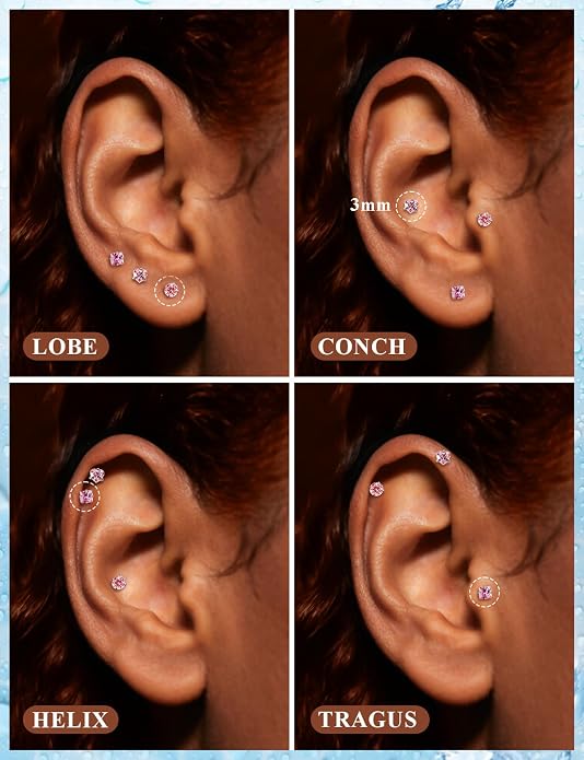 20G 18G 16G Astm F136 Titanium Internal Thread Flat Back Earrings Nose Studs Tragus Helix Conch Cartilage Lobe Earrings Medusa Labret Snake Bite Monroe Lip Ring Piercing Jewelry For Women Men