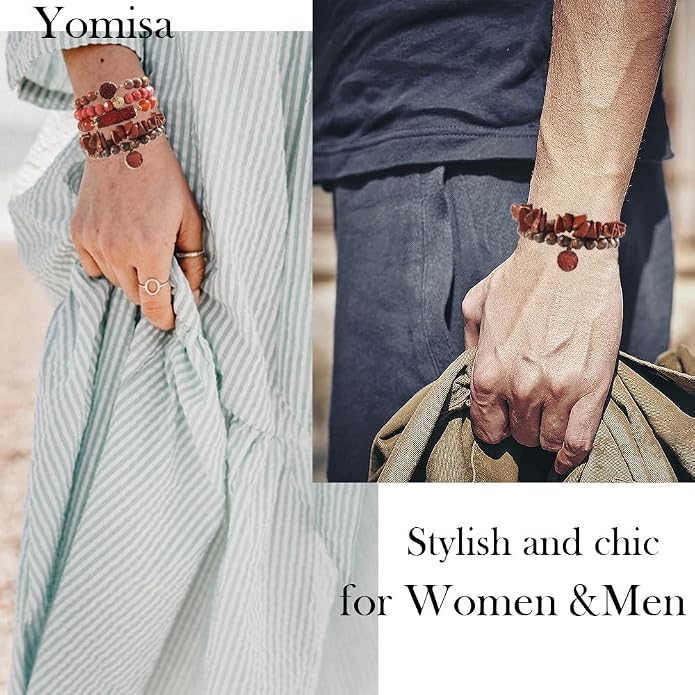 Yomisa 5PCS 6PCS Natural Boho Beaded Bracelets/Bangle for Women Men,Healing Turquoise Jasper Agate Crystal Gemstone Stone Chakra Multilayer Wrap Bohemian Handmade Jewelry Beads Stretch Bracelet Set