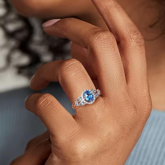 925 Sterling Silver Celtic Knot Engagement Ring for Women Moissanite/Cubic Zirconia Inlaid Oval Shaped Birthstone Rings Cocktail Wedding Birthday Jewelry(with Box)