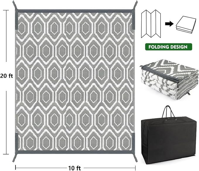 fifame Outdoor Camping Rugs, 10x20 Outdoor Rug Patios Clearance Plastic Straw Rug Weatherproof Reversible Mats, Large Floor Mat for Outdoors, RV, Patio, Backyard, Deck, Picnic, Beach, Trailer, Camping