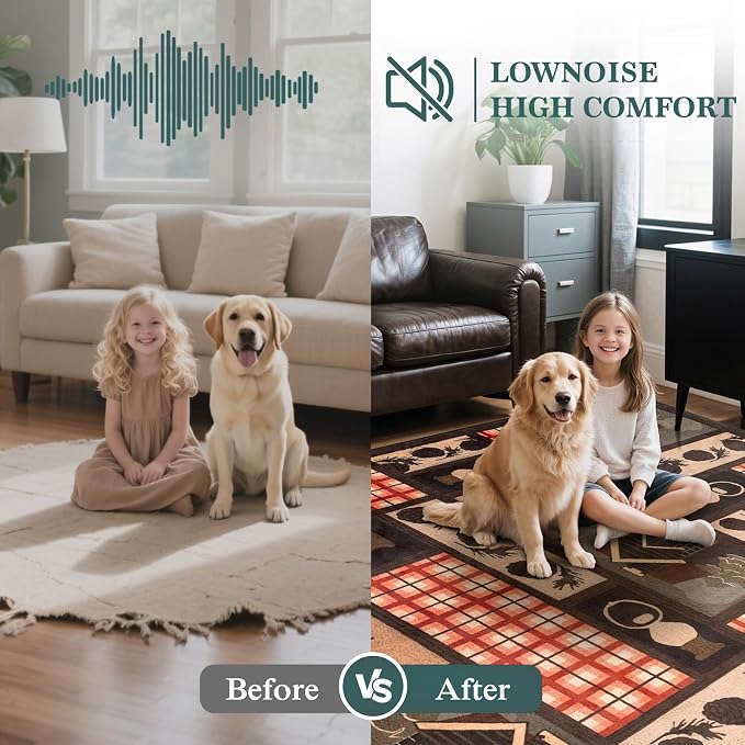 LIANLAM 6x9 Washable Area Rugs for Living Room and Bedroom(6x9,Deer) | Non-Slip Large Carpet,Vintage Checkered Pattern, Stain Resistant Faux Wool Low Pile Soft Rug for Dining Room,Office,Nursery