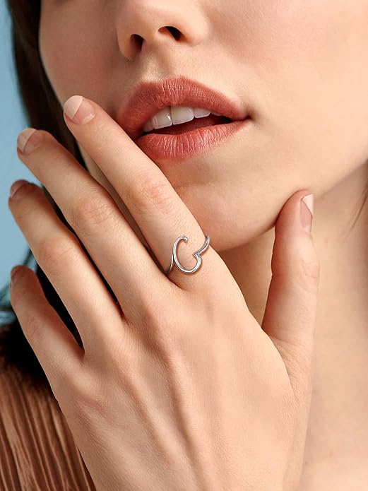 SILVERCUTE S925 Initial Rings, Adjustable Size 6-12 Statement Alphabet Letter A-Z Jewelry Personalized Twisted Initials Rings Sterling Silver Stacking Ring for Women