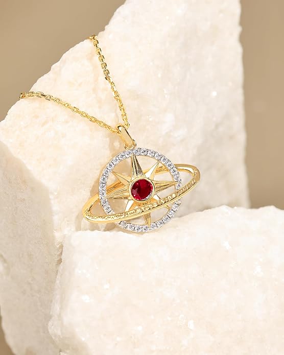 FANCIME Stellar Promise Birthstone Necklace for Women White Gold Plated Sterling Silver Planet Star Pendant Fine Jewelry Anniversary Birthday Mothers Day Gifts for Women Wife Friend Her