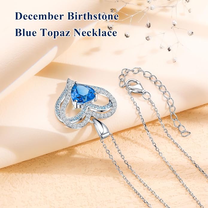 Anniversary Charm Necklace, Sterling Silver 14K Gold Plated Chain with Interlocking Heart Pendant Elegant Birthstone Necklaces for Women, Length 18"