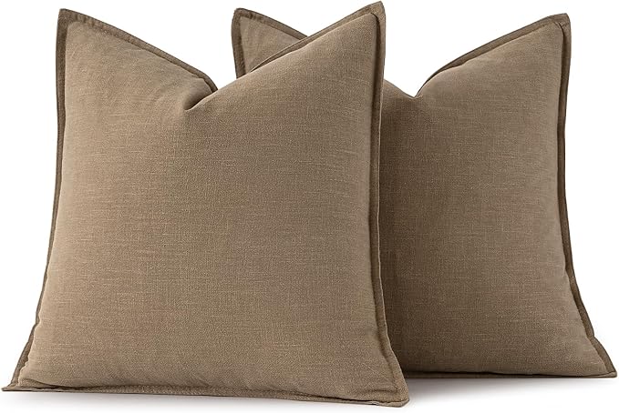 MIULEE Decorative Linen Euro Sham Pillow Covers 26x26 Khaki | Boho Farmhouse Fall Autumn Couch Throw Pillows for Bed, Pack of 2 Accent Modern Pillowcases, Sofa Livingroom Home Decor