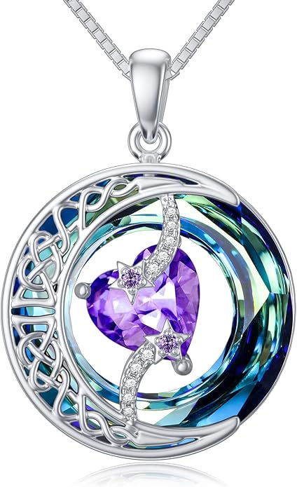TOUPOP Birthstone Necklace 925 Sterling Silver Moon and Star Pendant Celtic Moon Jewelry with Blue Crystal Anniversary Birthday Gifts for Women Mom Wife Her