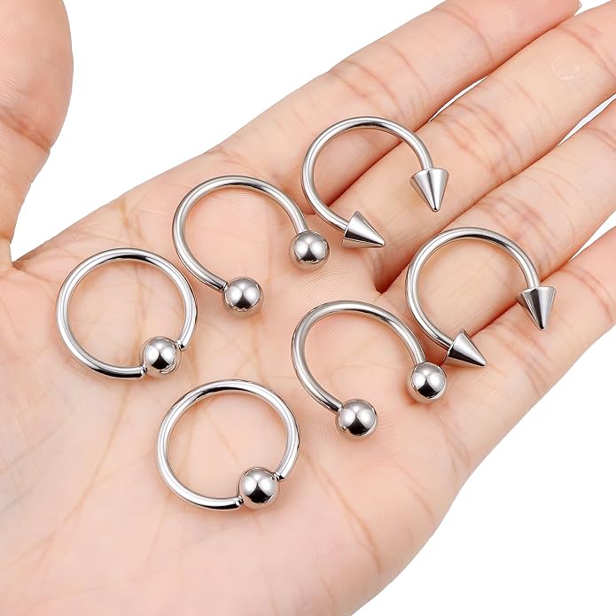 00G 0G 2G 4G 6G 8G 10G 12G 14G 16G Septum Rings Silver Black Surgical Steel Heavy Gauges Earrings Stretching kit Eyebrow Lip Septm Nose Rings Helix Tragus Daith Rook Earrings Hoops 10mm-19mm