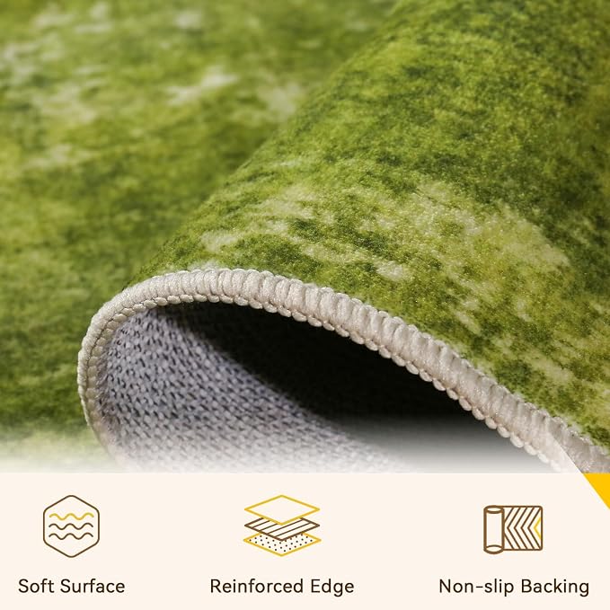 RELEANY Washable Area Rugs 9'x12' Non-Slip Modern Abstract Soft for Living Room Entryway Bedroom Kitchen, Print Pattern, Grass Green