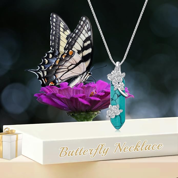 ROMANTICWORK Clover/AA/Ankh/Sun/Compass Necklace Sterling Silver Moss Agate Turquoise Butterfly/Dragonfly/Bee Pendant Jewellery Christmas Birthday Gifts for Women