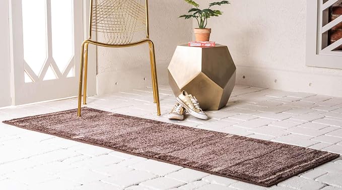 Unique Loom Autumn Collection Modern Contemporary Casual Abstract Area Rug (Brown/ Beige Border, 2 x 6 ft Runner)