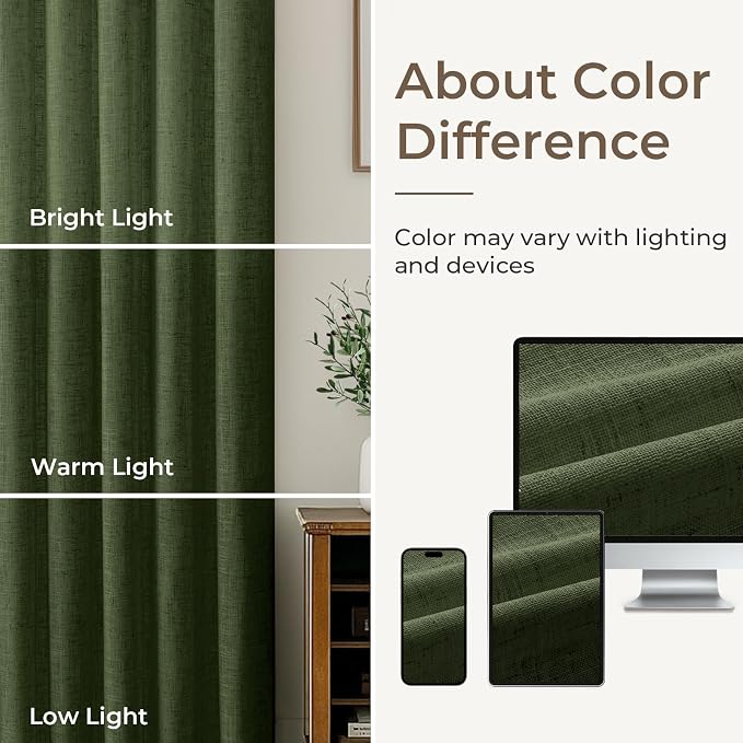 CAPALOCA Loden Green Linen Pinch Pleated Curtains Blackout, 100% Black Out Curtains 96 inch Long for Bedroom, Blackout Thermal Insulated Pinch Pleated Drapes for Living Room, 40" W x 96" L, 2 Panels