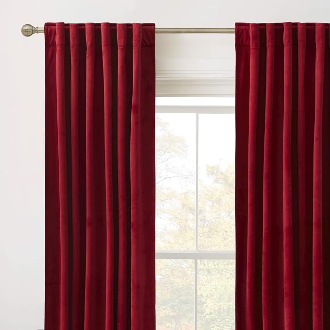 RYB HOME Ruby Red Velvet Curtains for Bedroom Living Room, Thermal Insulated Privacy UV Heat Blocking Luxurious Soft Rod Pocket Back Tab Drapes for Nursery, 42" W x 84" L, 2 Panels