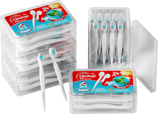 cleaings® Mini Disposable Toothbrush Set with Toothpaste – Travel Essentials, Portable Toothbrush for Women & Men, Camping, Road Trip, Vacation, 24 Count-Mint Flavor（Pack of 5）