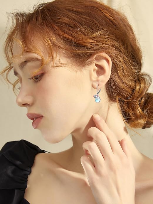Dorunmo Moonstone Dangle Drop Earrings s925 Sterling Silver Leverback Earrings Filigree Moonstone Jewelry Birthday Gifts for Women