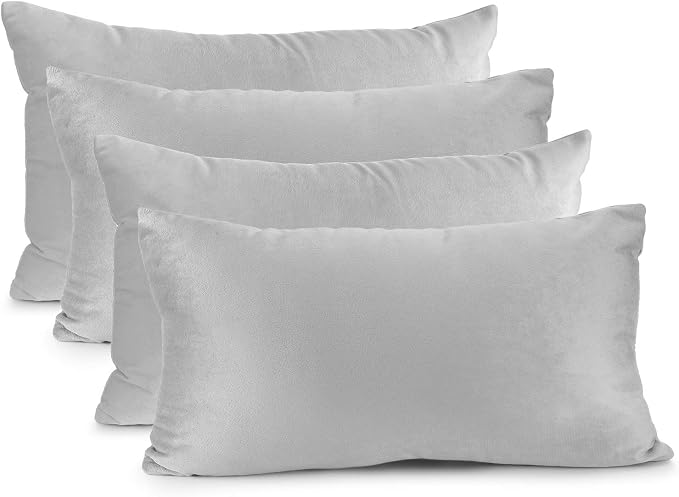 Nestl Throw Pillow Covers, Cozy Velvet Decorative Pillow Covers 12 x 20 Inches, Soft Solid Couch Pillow Covers for Sofa, Bed and Car, Set of 4 - Light Gray
