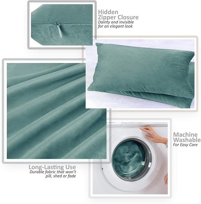 Nestl Throw Pillow Covers, Cozy Velvet Decorative Pillow Covers 12 x 20 Inches, Soft Solid Couch Pillow Covers for Sofa, Bed and Car, Set of 4 - Teal