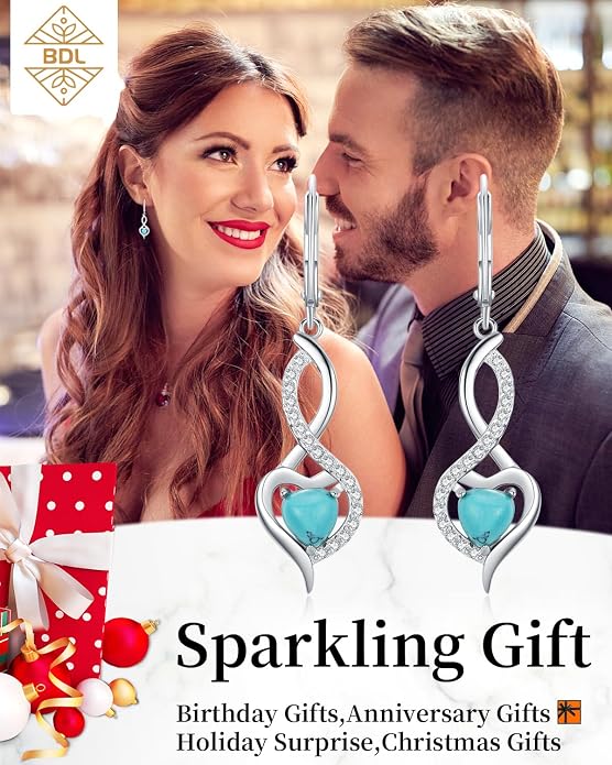 BDL Genuine Turquoise Jewelry for Women, Sterling Silver Earrings and Necklaces for Women, Leverback Dangle Drop Earrings Jewelry