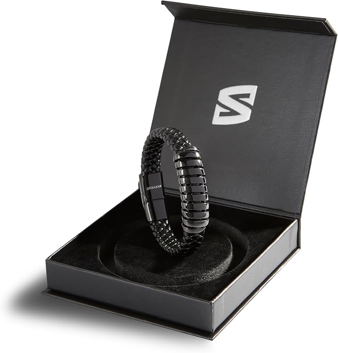 SERASAR Premium Leather Bracelet Men | Stainless Steel Magnetic Clasp | Three Colors | Jewelry Box Included