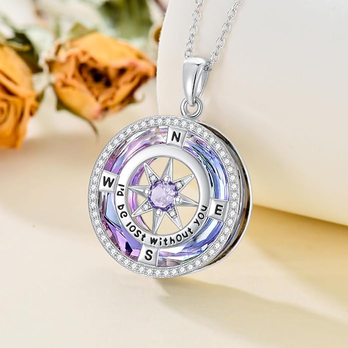 TOUPOP Necklace Gifts for Wife Compass Jewelry Women Anniversary Girlfriend Birthday Gift for Her Valentines I'd be Lost without You Sterling Silver Birthstone Necklaces