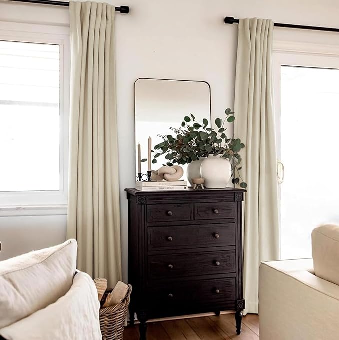 INOVADAY 100% Blackout Curtains 84 Inches Length 2 Panels Set, Back Tab/Rod Pocket Linen Black Out Curtains for Bedroom, Thermal Insulated Window Drapes - Natural Flax, W50 X L84