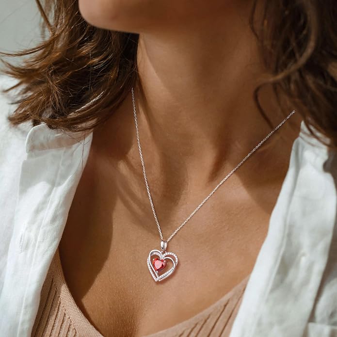 Anniversary Charm Necklace, Sterling Silver 14K Gold Plated Chain with Interlocking Heart Pendant Elegant Birthstone Necklaces for Women, Length 18"