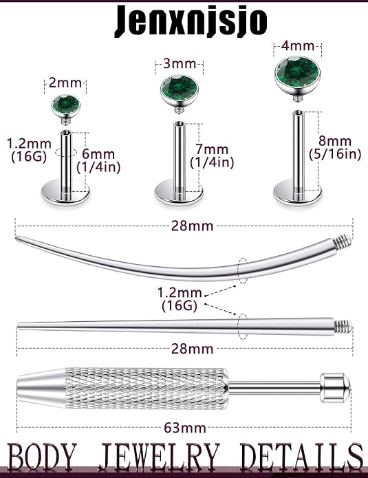 Jenxnjsjo F136 Titanium 20/18/16g Earrings Nose Lip Rings Studs Labret Medusa Tragus Helix Conch Cartilage Piercing Jewelry for Women