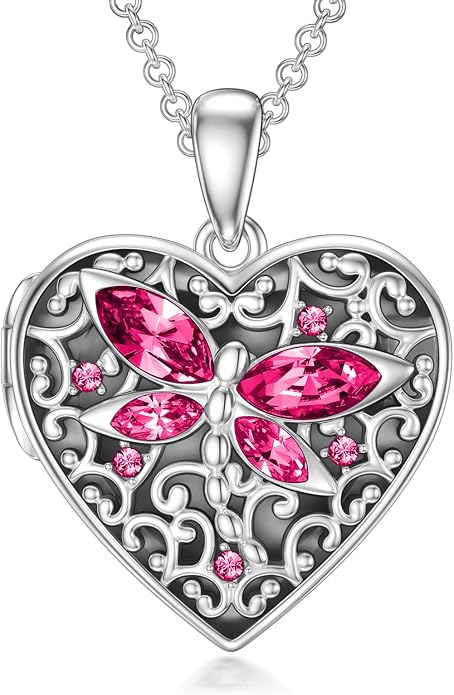 Dorunmo Personalized Locket Necklace 925 Sterling Silver that Holds Pictures Butterfly Birthstone Photo Heart Locket Custom Jewelry Congratulations New Beginnings New Job Gifts for Women