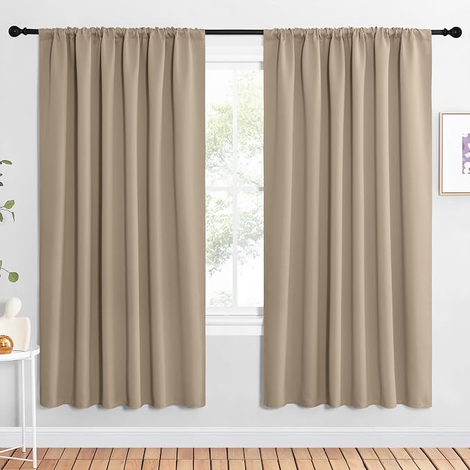 NICETOWN 2 Panels Blackout Curtains, Rod Pocket Window Curtains Room Darkning Drapes for Bedroom/Living Room, Thermal Insulated Solid Draperies for Home Office/Study, 62 by 72-Inch, Soft Taupe