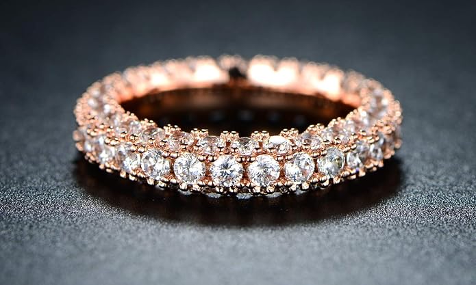 Barzel Womens 3 Row Eternity Ring Wedding Band 18k White Gold or Rose Gold Plated Cubic Zirconia Eternity Band Ring Jewelry